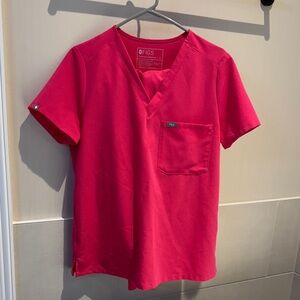 Figs Bright Red V-Neck Scrub Top